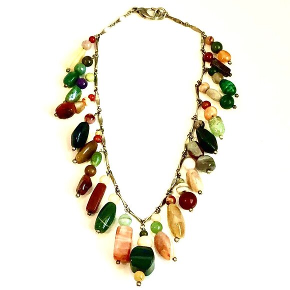 NWT ALEXANDRAS ACCENTS Dangling Faceted Gemstones Necklace 20" Multi-color - Picture 2 of 3